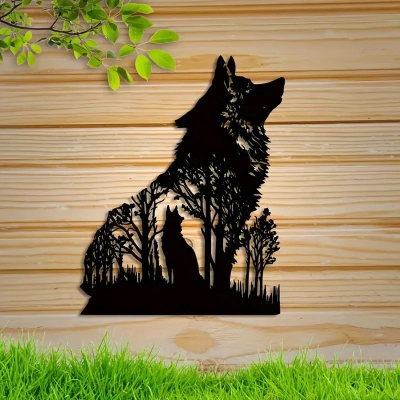 Cifbuy Black Wolf Wand dekoration, Metall Wand dekoration Wolf Dekor Metall Wand kunst für Schlafzimmer Wohnzimmer Home Wandbehang Wand kunst
