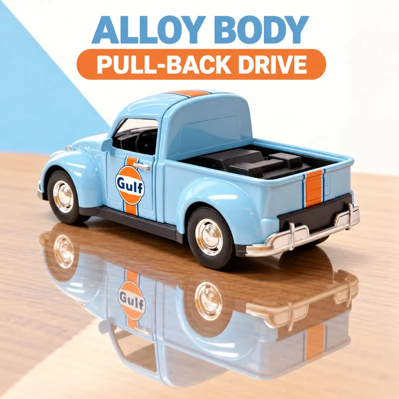 NEW  1:36 Vintage Beetle-Style Pickup Truck Alloy Pull-Back Model Car Opening Doors Diecast Collectible Christmas Birthday Gift - view 2