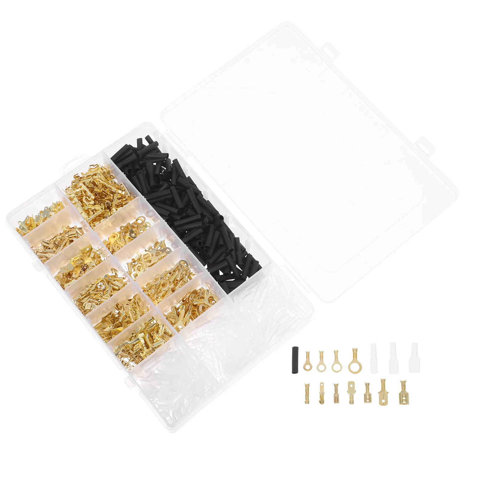 

1050pcs Brass Spade Connectors Electrical Crimp Terminals Cold Pressed Durable For Automotive Home Industrial Wiring With Heat