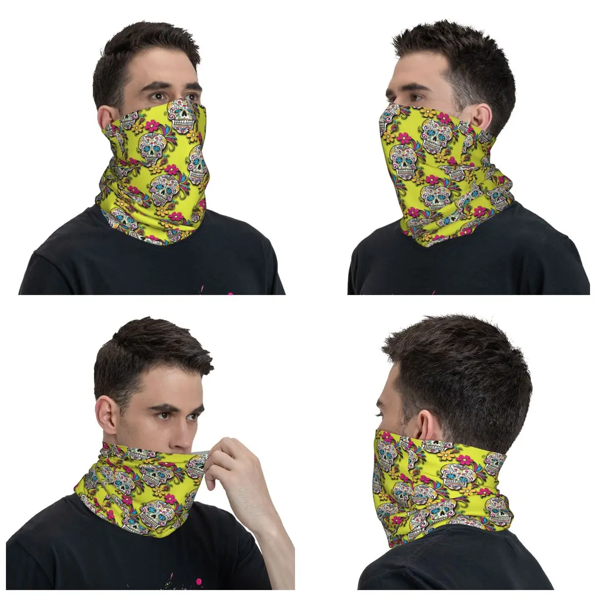 Sugar Skull Bandana Neck Gaiter Printed Art Balaclavas Face Scarf Multifunctional Headwear Fishing for Men Women Breathable