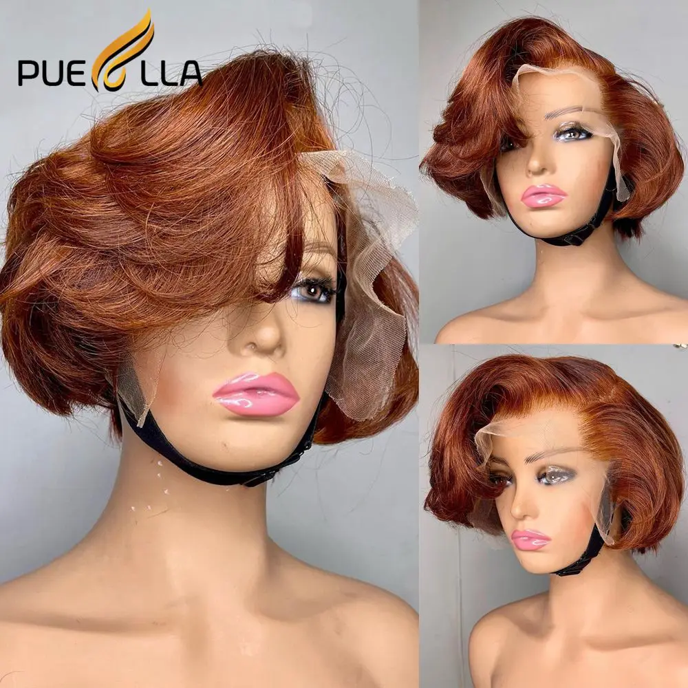 

Ginger Orange Color Human Hair Pixie Cut 13X4 Lace Front Wig 4x4 Preplucked Short Bob Wavy Frontal Wigs For Black Women