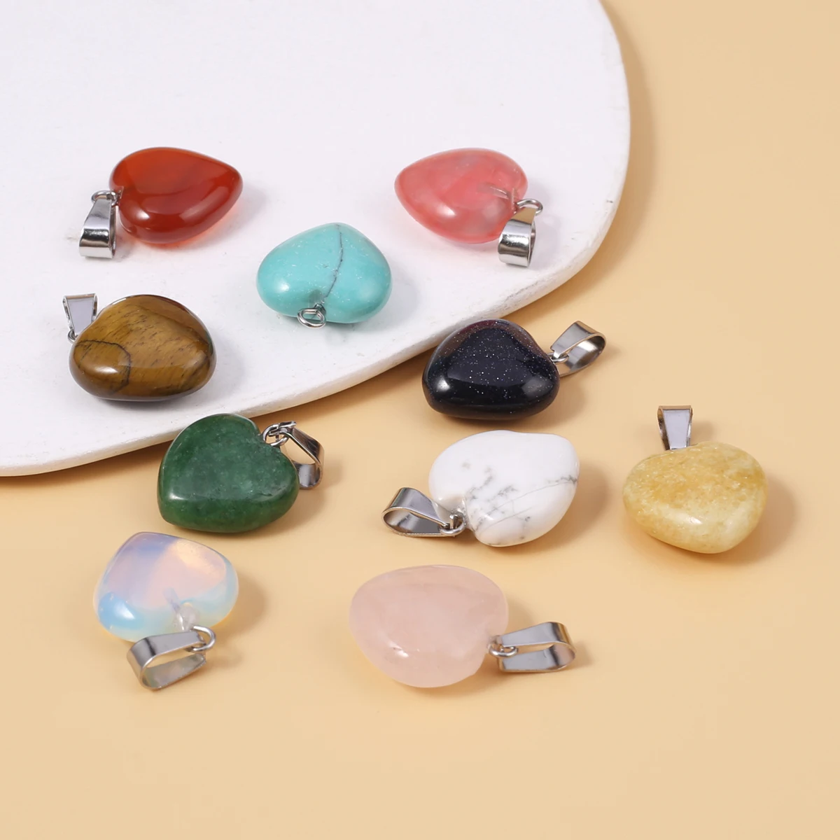 10pc/lot Natural Stone Pendants Heart Labradorite Pink Quartz Charms Fit Making Women Jewelry Necklace Earrings Accessories