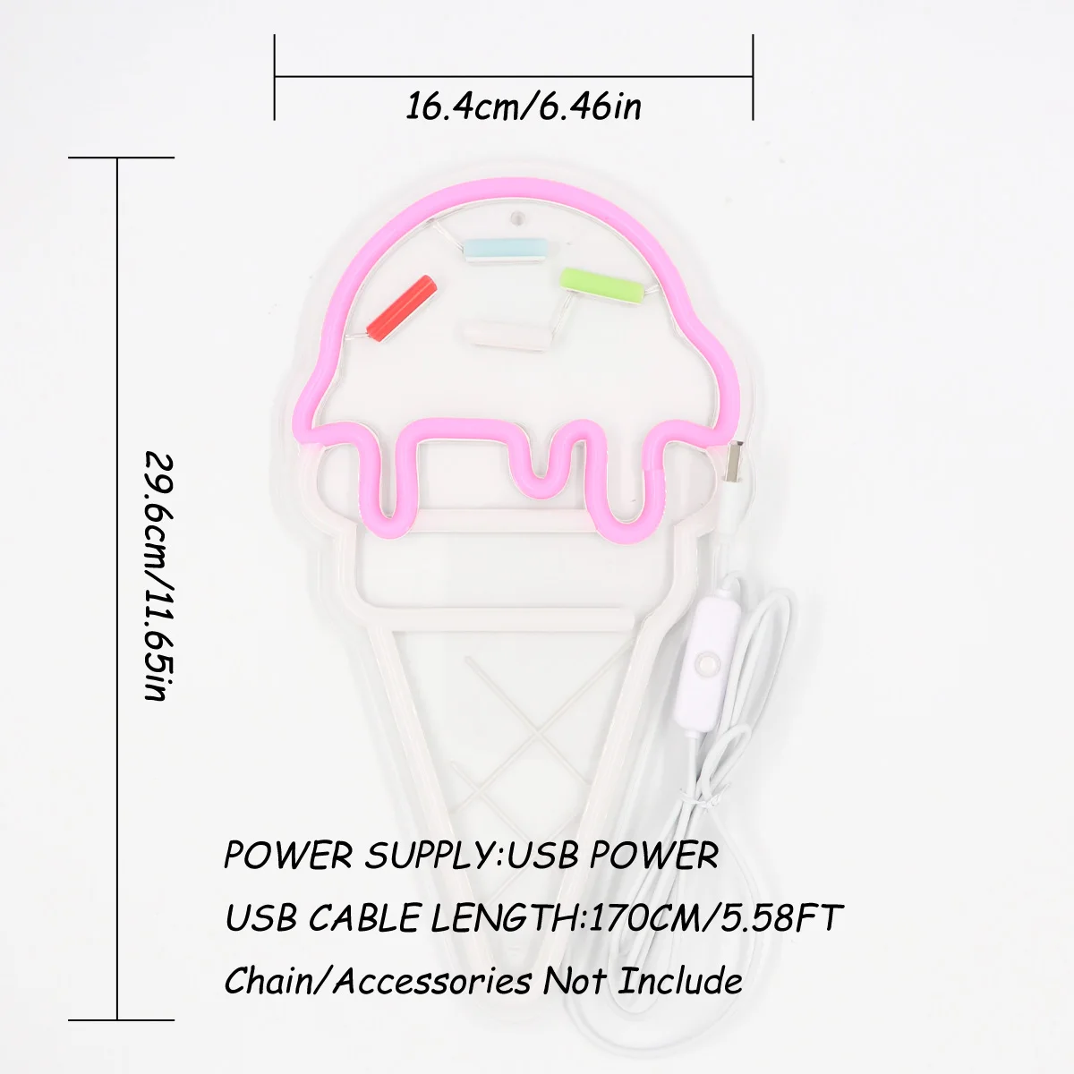 1 шт. конус для мороженого с сахарной посыпкой, светодиодная настенная неоновая вывеска для магазина, вечеринки, десерта, украшения магазина мороженого 6,46 дюйма * 11,65 дюйма