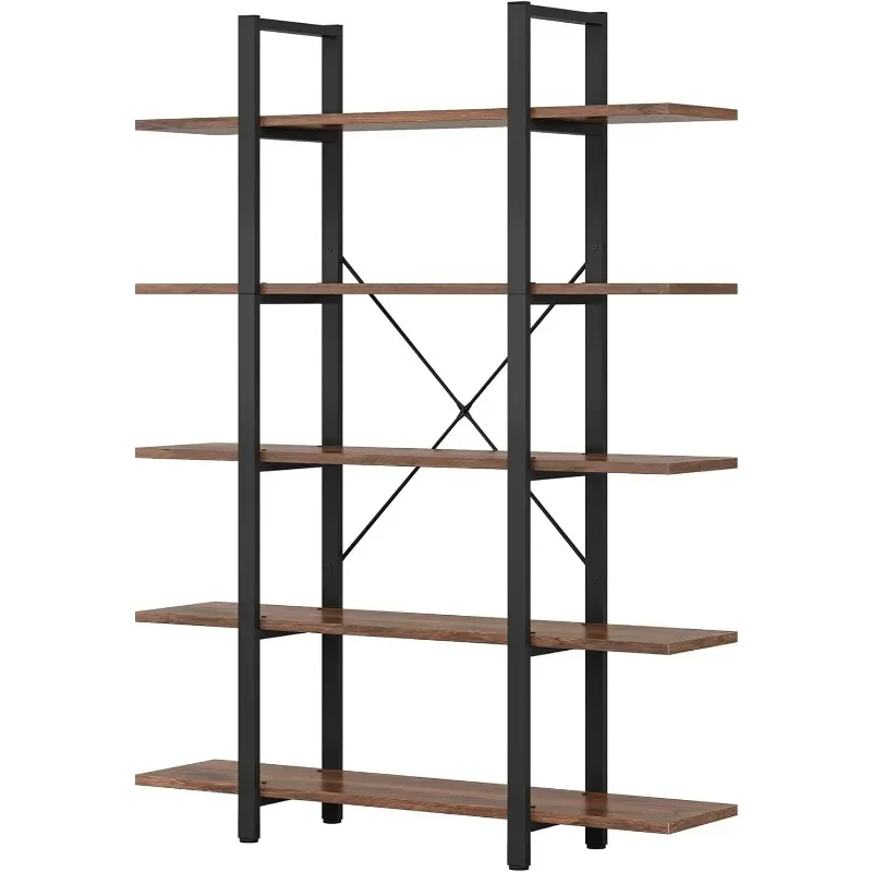 5-Tier Bookshelf, Vintage Industrial Style Bookcase 72 H x 12 W x 47L Inches, Retro Brown