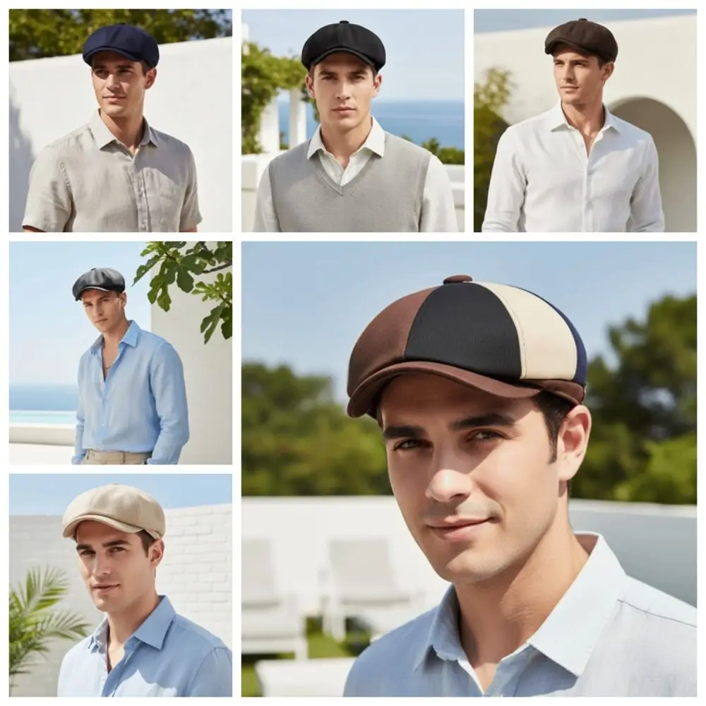 Lightweight Patchwork Newsboy Cap Breathable Fabric Multi-Panel Stitching Colorblock Flat Hat Soft Structured Crown - view 6