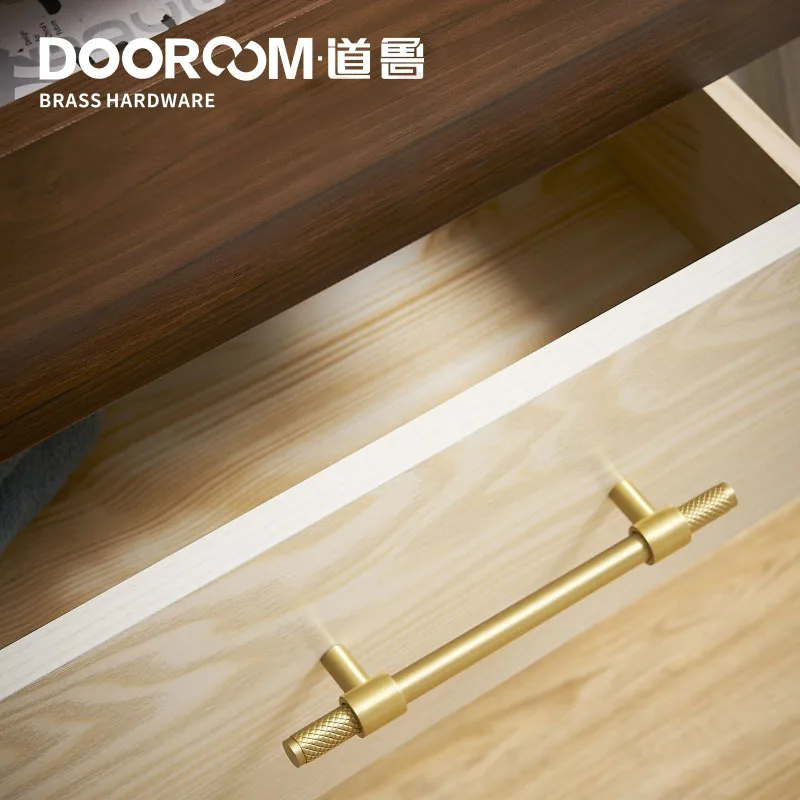 Dooroom Brass Furniture Handle T Type Modern Italian Wardrobe Dresser Cabinet Cabinet Drawer Handle 8PCS