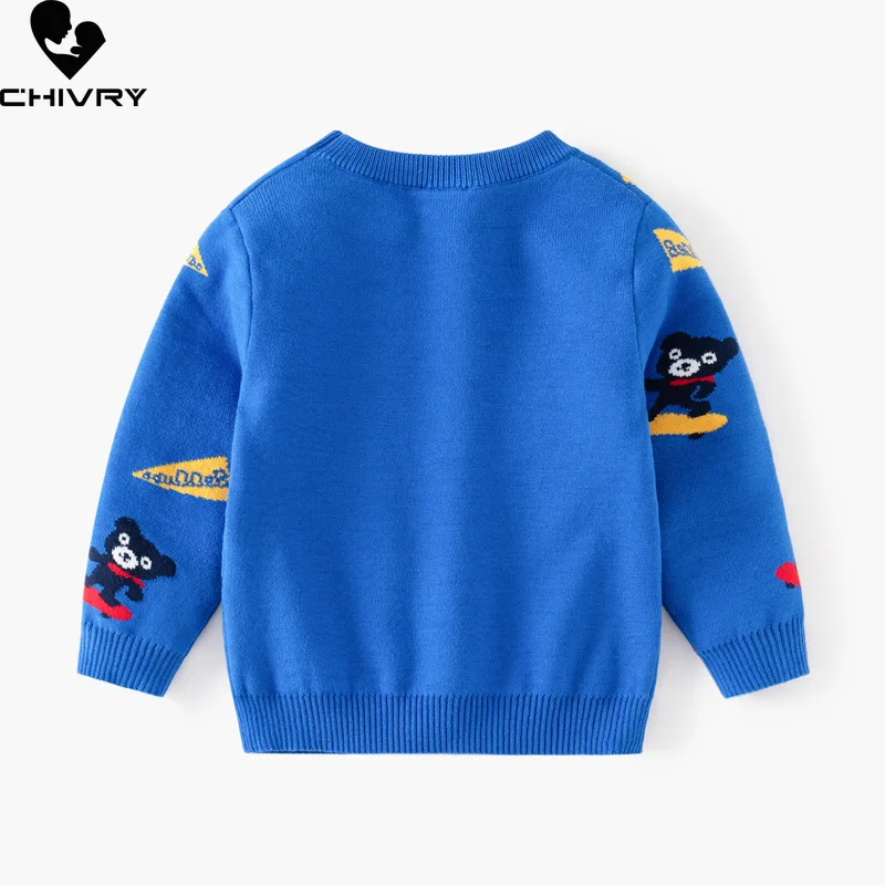 Suéter grueso de cuello redondo para niños, Jersey de punto cálido, Tops de oso de dibujos animados, Jacquard, otoño e invierno, 2023