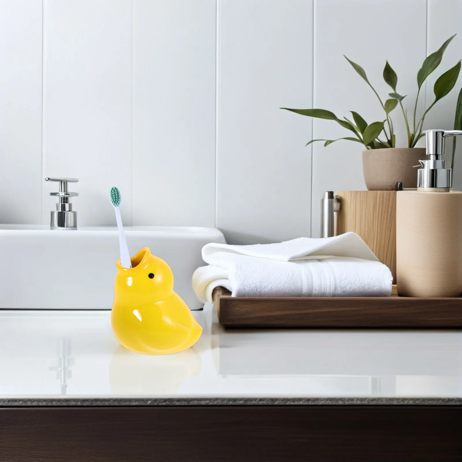 

Cute Cartoon Duck Toothbrush Holder Ceramic Bathroom ganizer Wash Tools Kids Adult Farmhouse Accessories Fits Decor