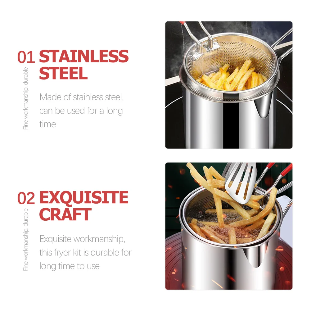 

1Set Stainless Steel Deep Fryer Pot with Fry Basket Ergonomic Handle for Chips Snack Cooking Fry Basket Mini Fryer Kit