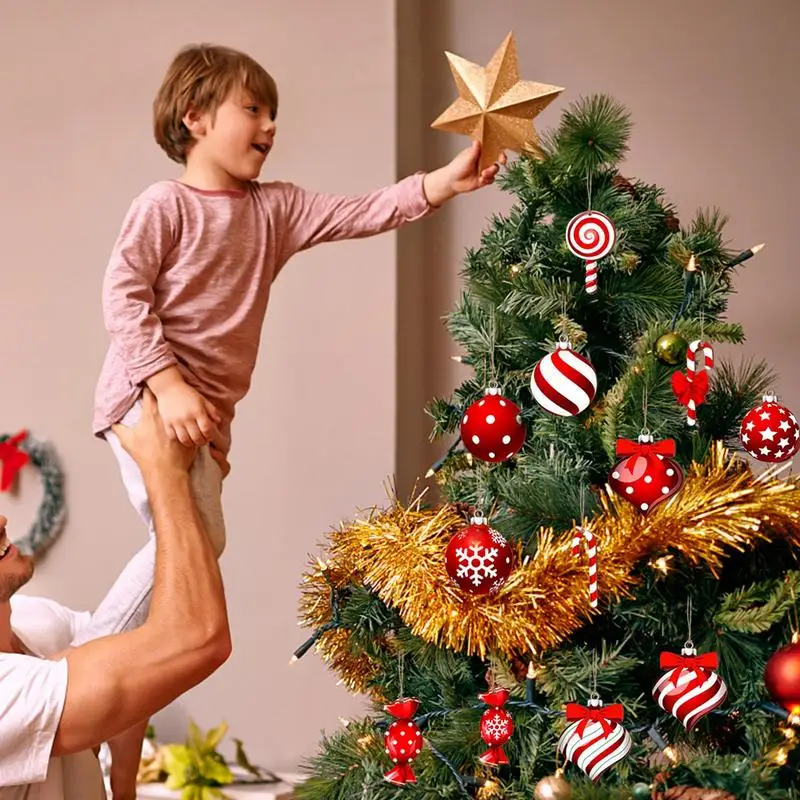 Adornos de piruleta para árbol de Navidad, Bola de árbol de Navidad acrílica plana, diseño de agujero de fijación, colgantes de bastón de caramelo, 12X