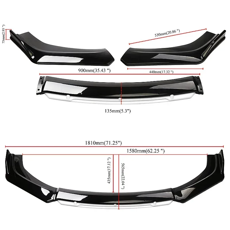 Picture 7: Front Bumper Lip Chin Spoiler Splitter Diffuser Bodykit Universal For Audi A3 A4 Q3 S3 S4 S6 B6 B7 B8 B8.5 Accessories