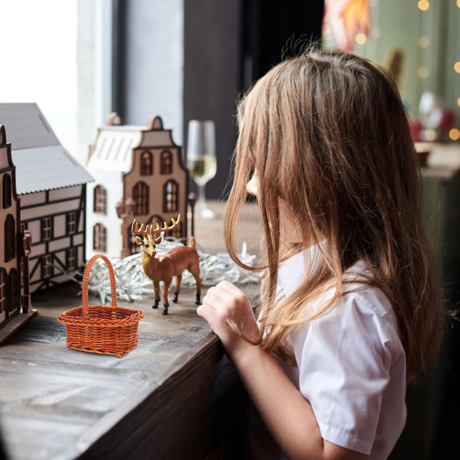 

Mini Rattan Basket With Handle Small Woven Storage For Crafts Decorations Portable Picnic Fruit Basket