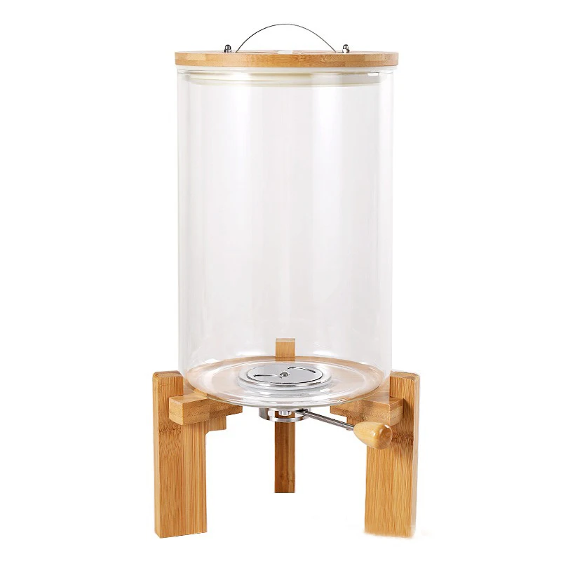 5L Creative Glass Food Storge Container for Kitchen Organization Cereal Rice Dispenser with Airtight Lid & Wooden Stand