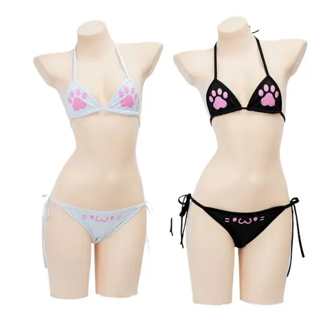 Japanese Anime Kawaii Cat Paw Micro Bikini Set Women Girl Bandage Backless Mini Swimsuit Underwear Lingerie Bathing Suit