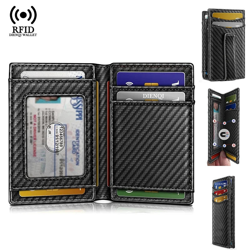 تتفاعل حامل بطاقة الائتمان سليم ألياف الكربون محفظة مغناطيسية رجال الأعمال معرف البنك حامل بطاقة 12-بطاقة محافظ ثنائية الطي للرجل كارت #1