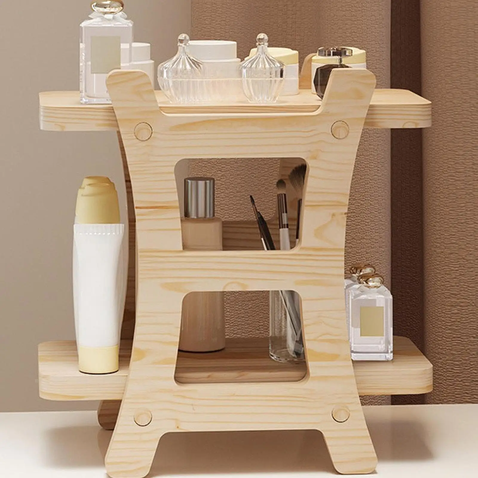 

Wooden Tabletop Display Shelf Makeup Organizer Decorative Storage Rack Cosmetics