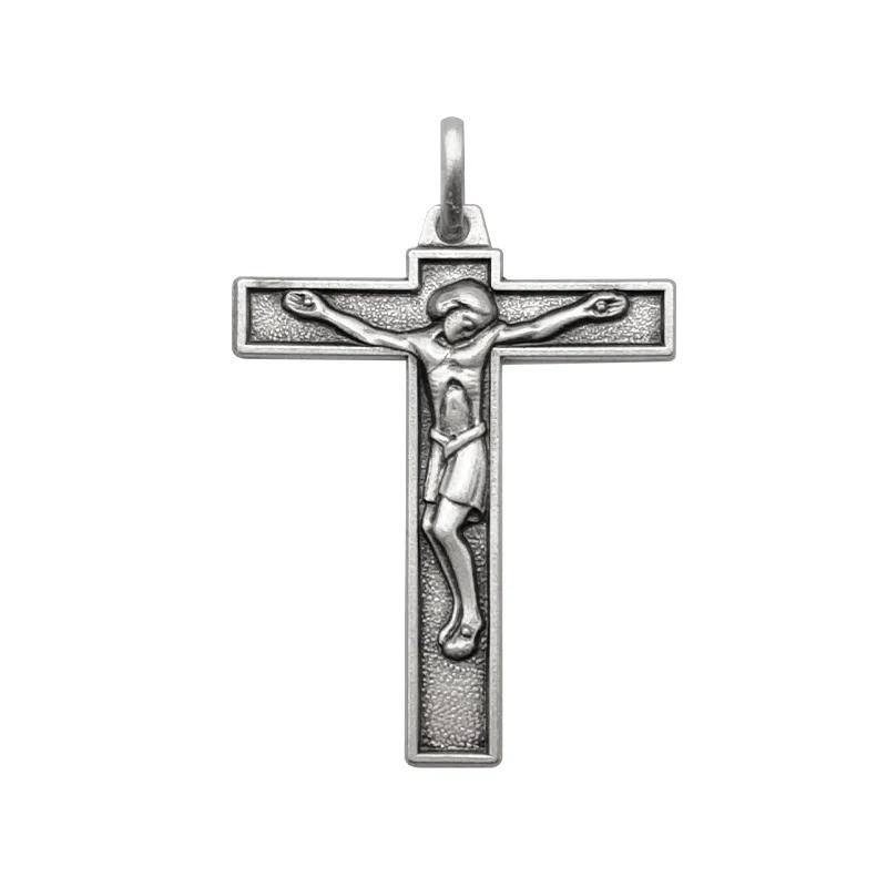 

Handmade Silver Pendant Catholic Cross Pendant French Necklace 27.5mmx23.5mm 925 Silver Pendant