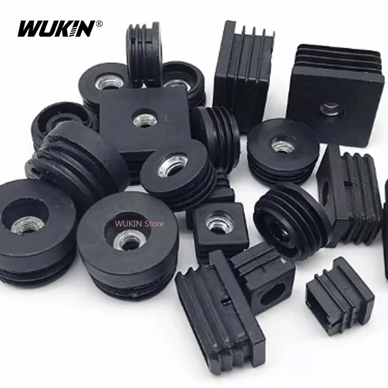 Black Square/Round Blanking End Caps Nut  Pipe Tube Plugs Plastic Furniture Leg Inserts Caps M8 M10