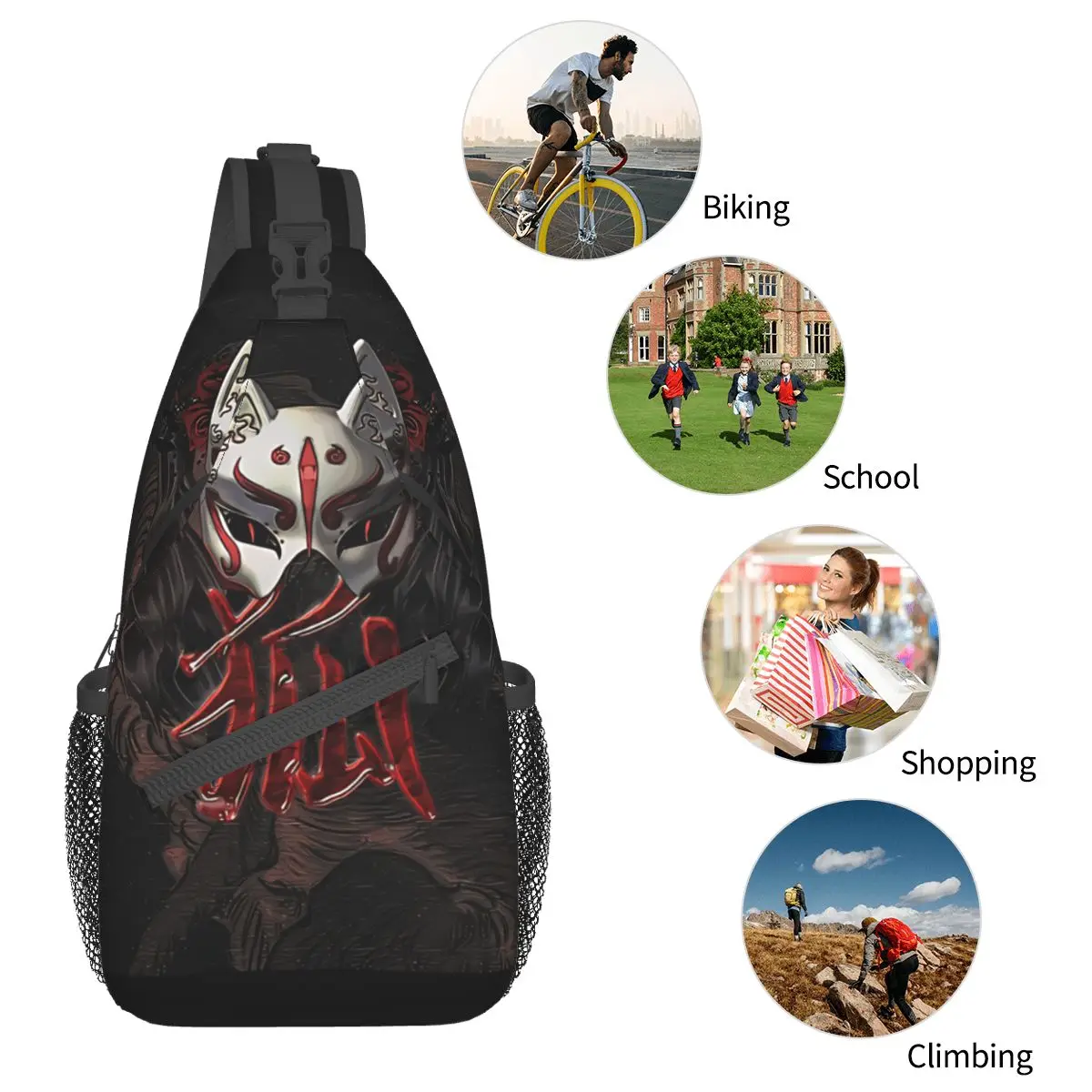 Kitsune Warrior Crossbody Chest Bags Japanese Art Tattoo tasche pacchetto da viaggio Messenger Sports Teens borsa a tracolla Unisex