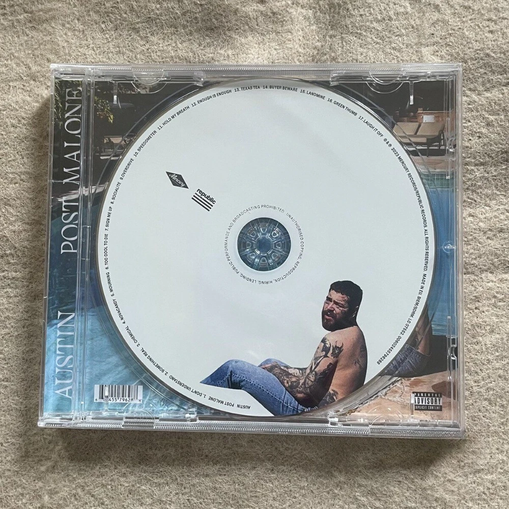 

Post Malone Austin CD 2023 New Album Pop Rock Folk Real Instruments Emotional Songs Fatherhood Journey High Quality Disc