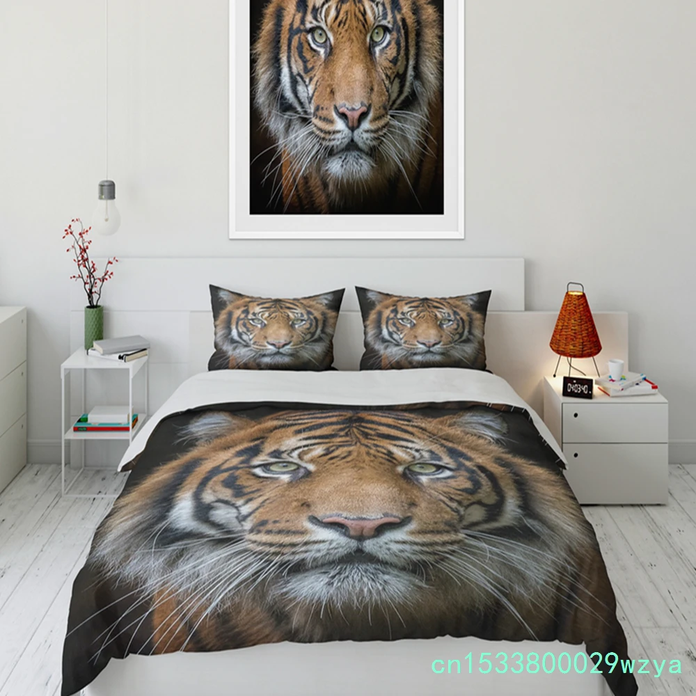 Tiger Pattern Bedding Set  Cute Bear Kawaii  King Twin Double Child Bedding Set Microfiber Or Polyester Duvet Cover Set