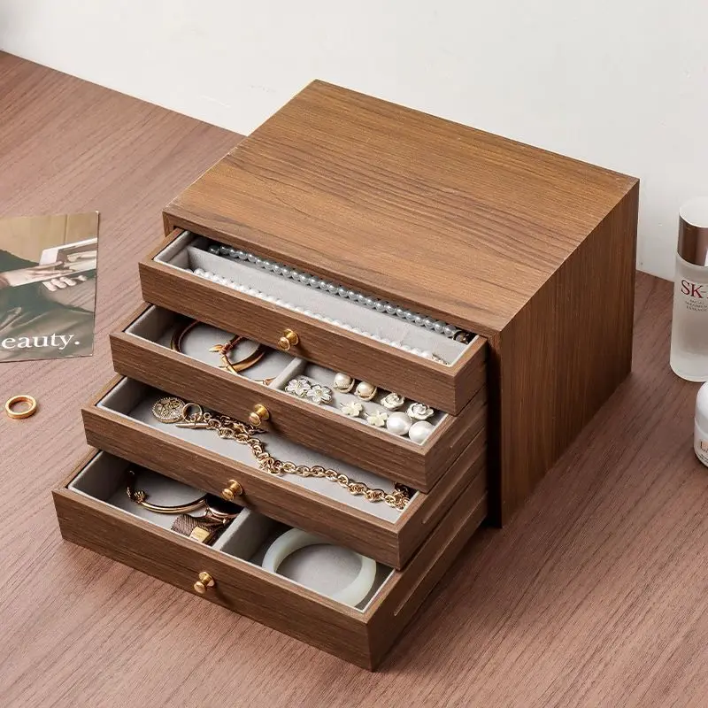 

Wooden Jewelry Organizer, Multi-Layer Storage Containers with Compartments Lined Interior for Rings Earrings Necklaces Bracelets
