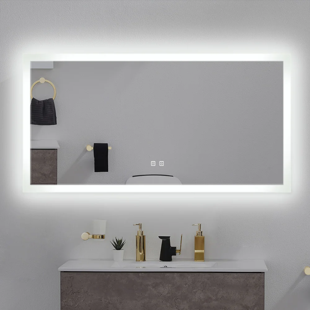 Fullkenlight Hotel Bathroom Vanity Led Lighted Wall Mirror Smart Led Bathroom Mirror with Touch Screen