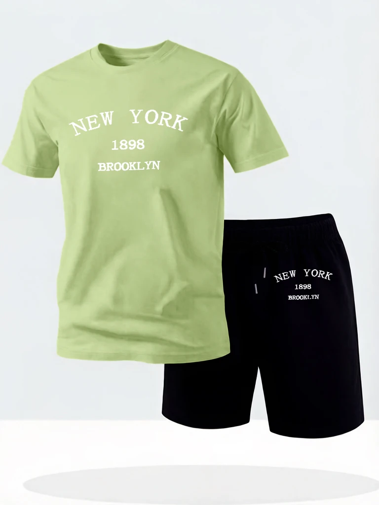 

New York Brooklyn 1898 Design Sport Summer Shorts Soft 16 Color Tees Of Men Set Cotton Loose Basics Tee Shirts Running Clothes