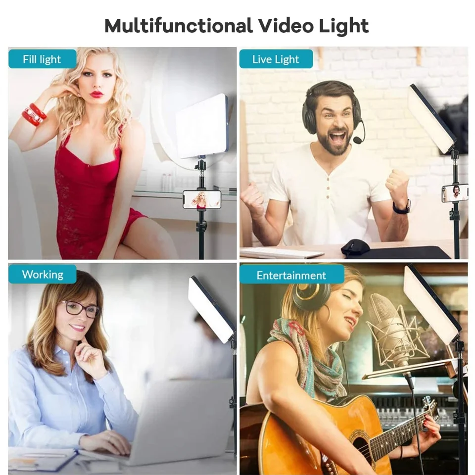 Luz LED de vídeo con trípode profesional, Control de soporte, Panel regulable, iluminación para estudio fotográfico, lám