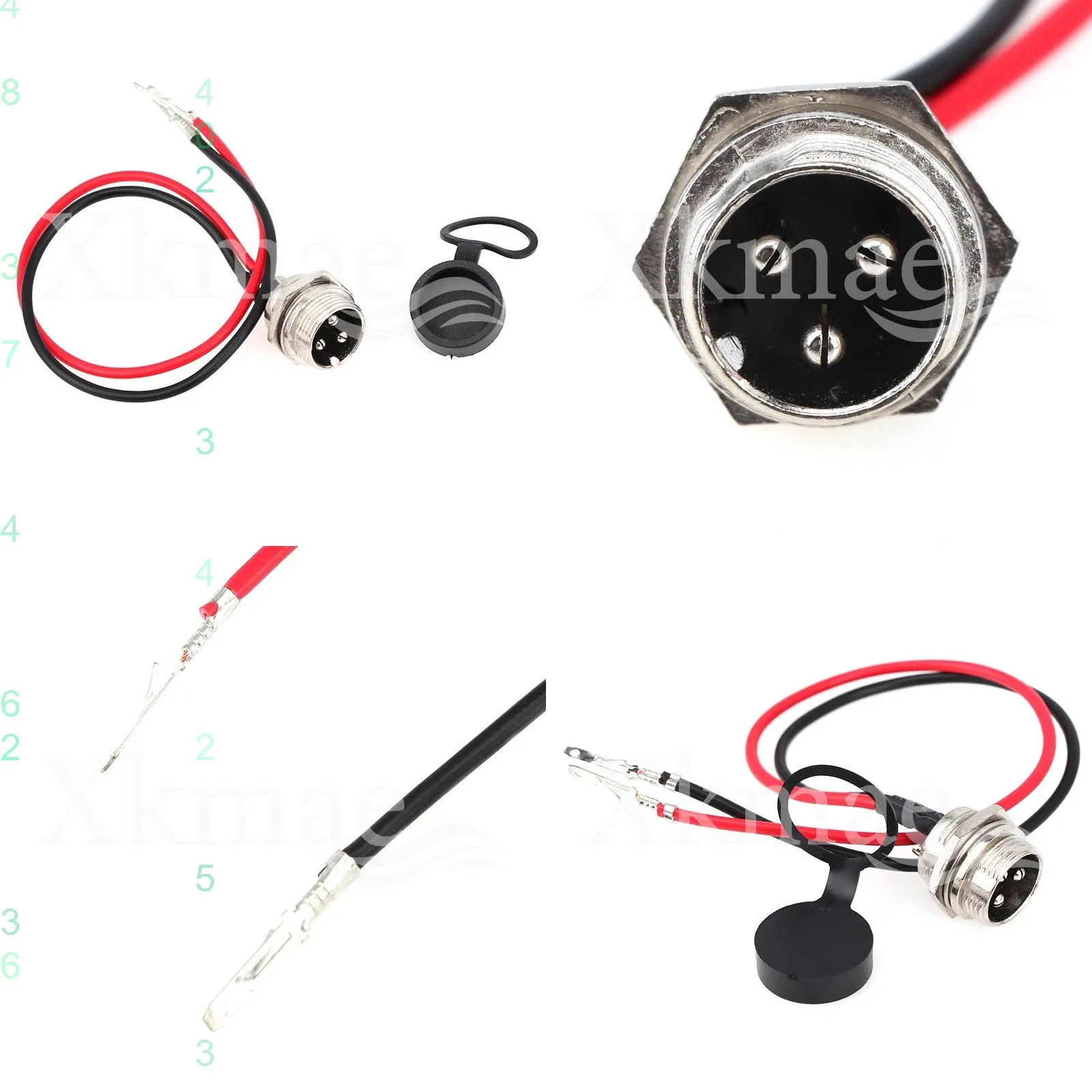 3 Pin 3 Pole Connector 2 Wire Hoverboard Charging Port Metal Charging Cable for Electric Scooter Balance Car