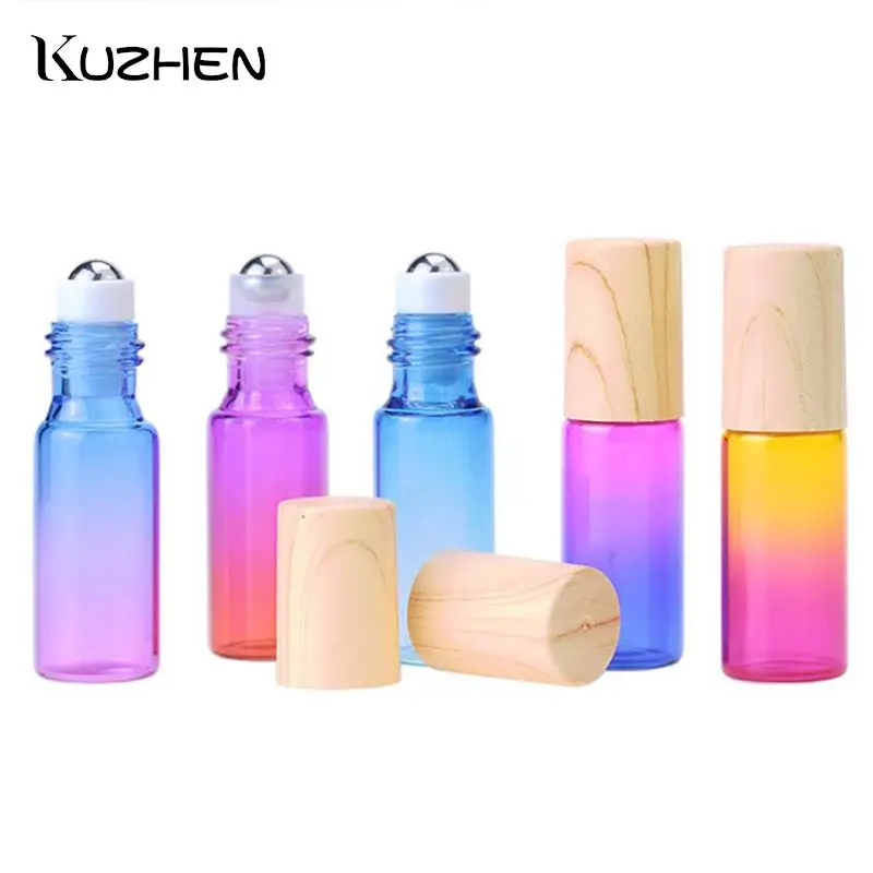 5Pcs Glass Roll On Bottles For Essential Oil Travel Kit 5ml Gradient Color Empty Bottle Roller Ball Bottle