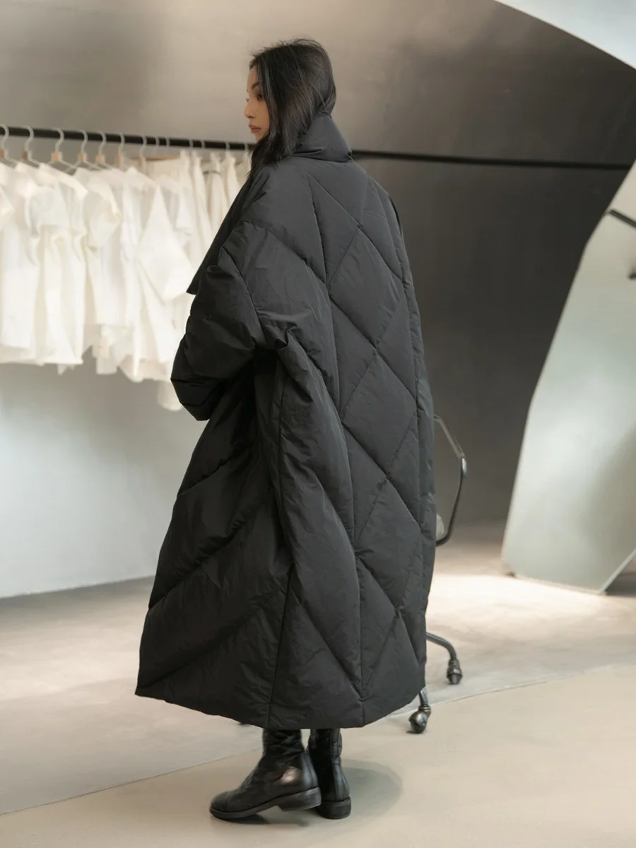 Winter Oversized Cold Proof Down Jacket Women White Duck Down Warm Quilted Outwear Female Thick Zipper Knee Length Parker Jacket