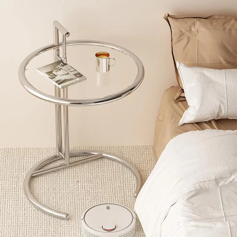 Transparent Liftable Stainless Steel Simple Round Table Modern Bedside Small Table