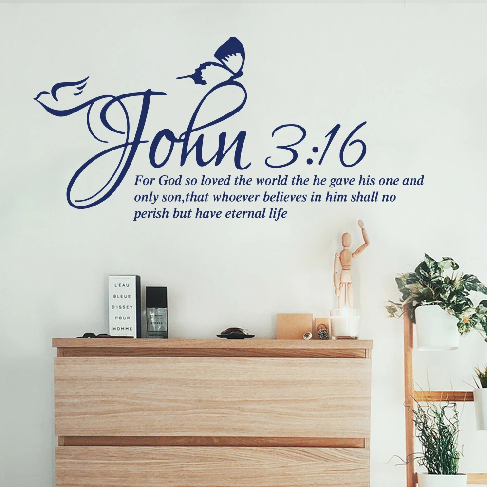 Modern Bible Verse John 3:16 Wall Sticker Bedroom Butterfly Christian Inspirational Quote Wall Decal Living Room Vinyl Home Deco