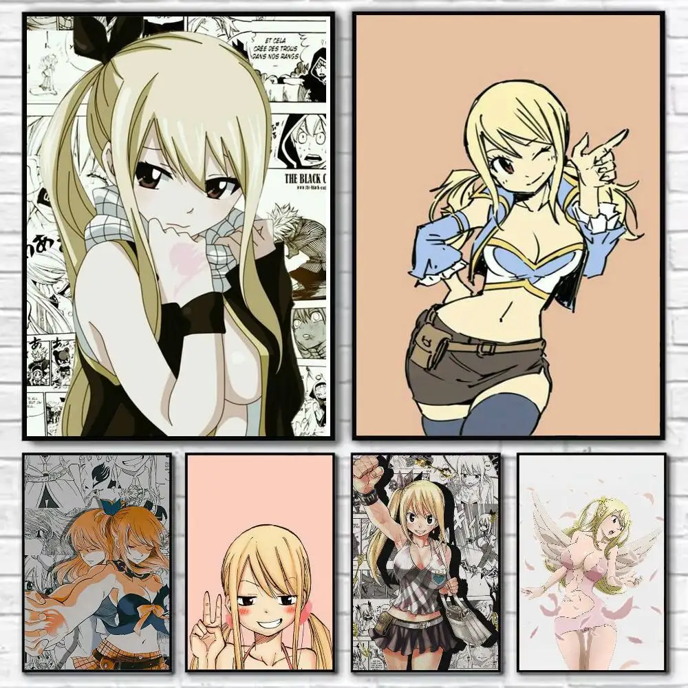 Fairy Tail Lucy Heartfilia Poster Self-adhesive Art Waterproof Paper Sticker Coffee House Bar Room Wall Decor