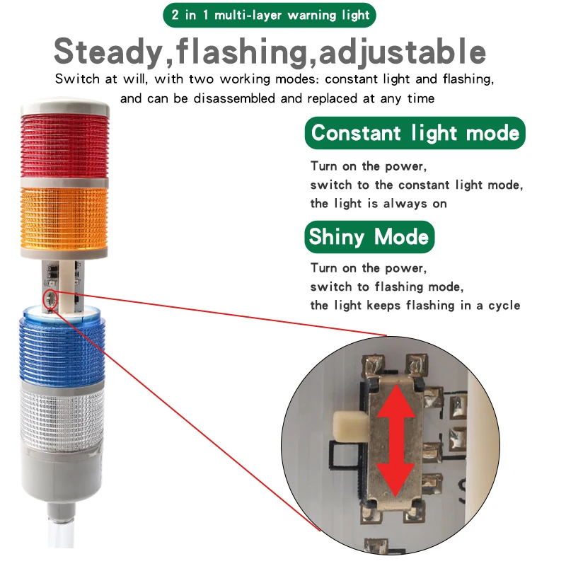 DC12V Red Green Warning Lights Industrial Tower Lights Can Rotate 180° LED Signal Alarm Lights Constant Light Flashing Adjustabl