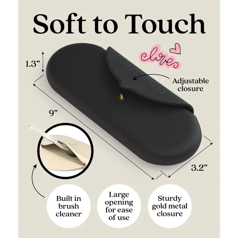 Emblaメイクブラシホルダー トラベルコスメティックケースポーチ ソフトシリコンコスメティックバッグ メイクアップブラシホルダー 安全なスナップ留め付き