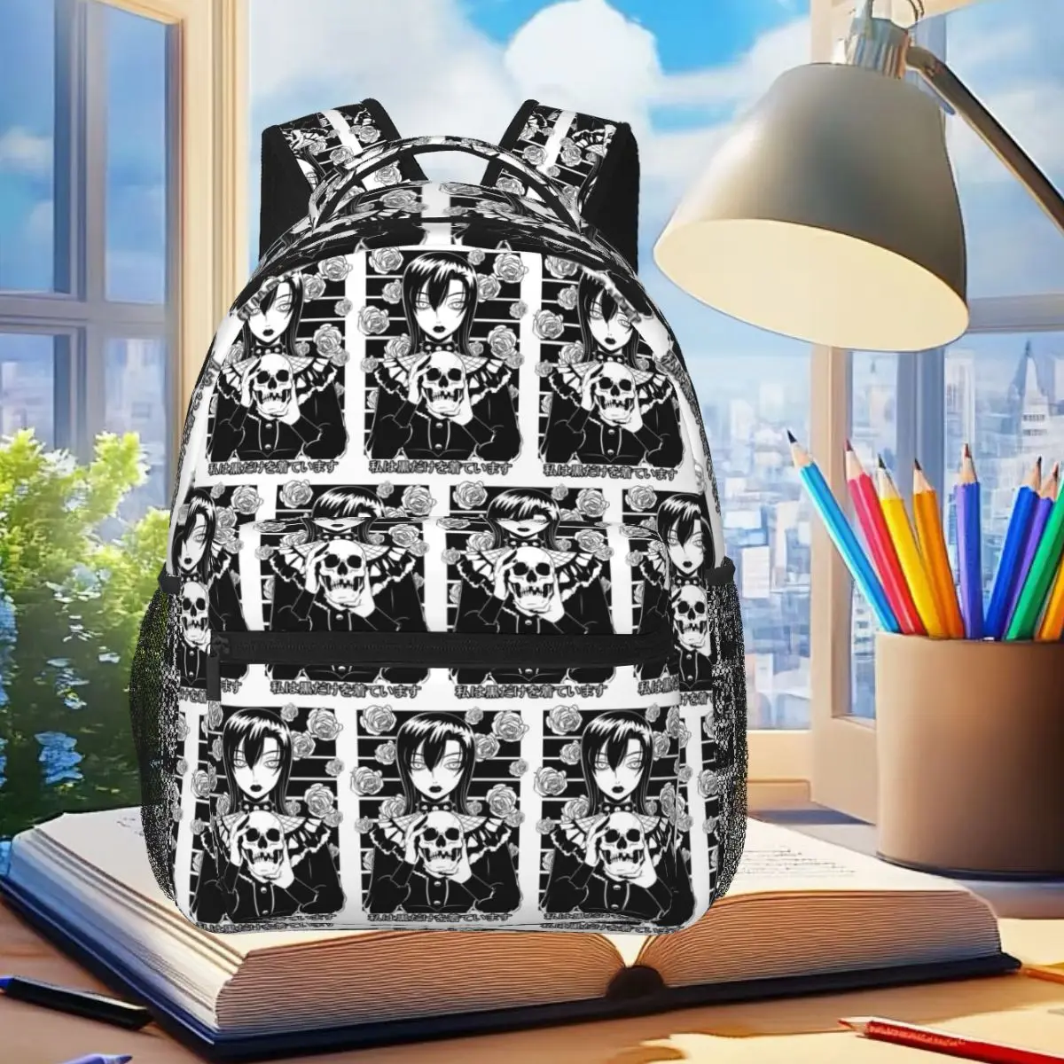 

Goth Girl Gothic Skull Melancholy Witch Backpack Student Boys Girls BookBag Kids School Bag Laptop Shoulder Bags for Men Women
