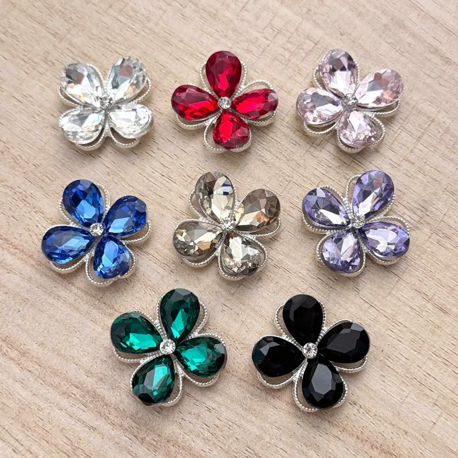 3-Pack New 29mm Multi-Color Glass Electric Drill Four-leaf Clover Alloy Flower Discs DIY Clothing Accessories Handmade Jewelry H
