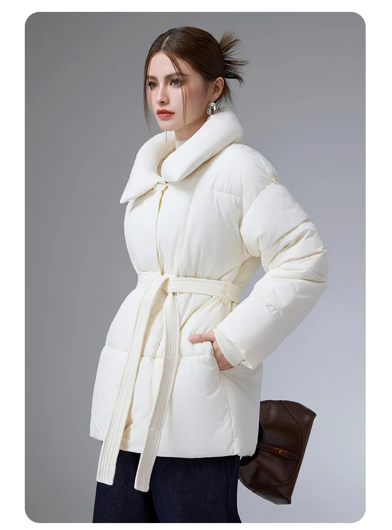 ZAROY Women Winter Belted Jacket Elegant Stand Collar Windproof Puffer Coat Cotton Padded Thick Warm Snow Parkas Overcoat куртка