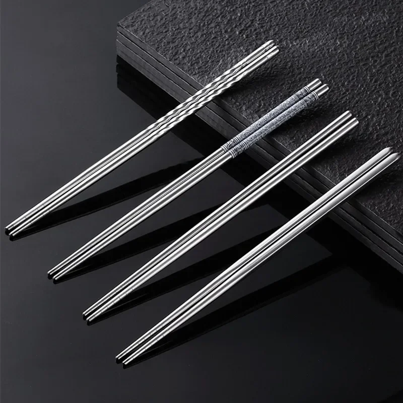 Stainless Steel Chinese Chopsticks, Non-slip High Temperature, Japanese Sushi, Korean Noodles Food Sticks, Kitchen Cooking Tools