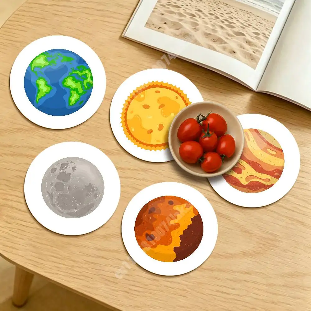 Planet Earth Mars Jupiter Science Education Round Coaster for Drink Cup Clean Table Styling Decor Cozy Desk Setup Solar System