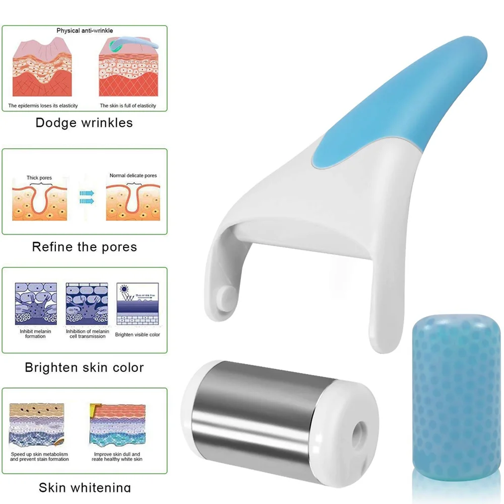 Massaggiatore con rullo di ghiaccio fresco per la pelle Rullo di ghiaccio in acciaio inossidabile Massaggio facciale Strumento di rilassamento Cura della pelle Rullo facciale di sollevamento di bellezza