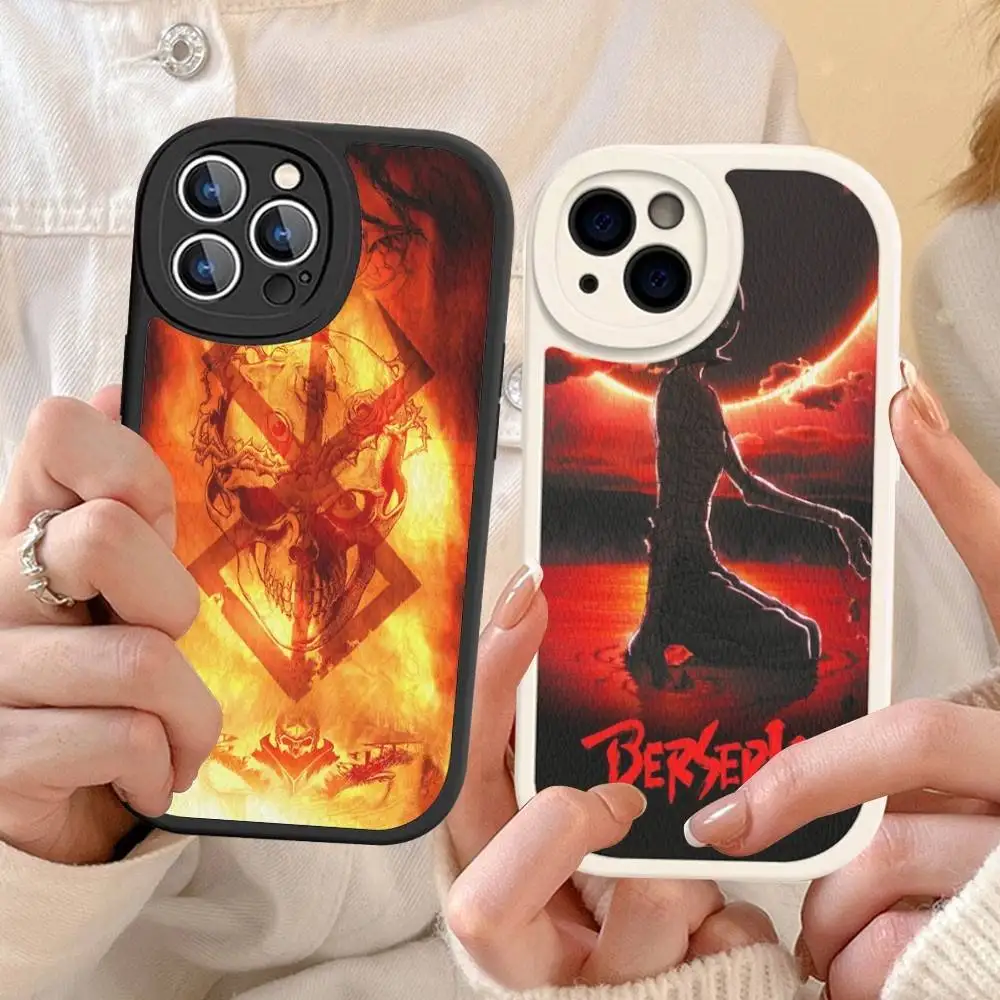 Hot Anime Berserk Guts Leather Phone Case for iPhone 15 14 13 Pro Max 12 11 16 Plus Phone Cover