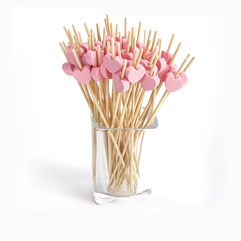 100 Stück rot rosa Herz Bambus Pick Buffet Cupcake Obst Gabel Dessert Cocktail für Valentinstag Party Supplies – Detail 12