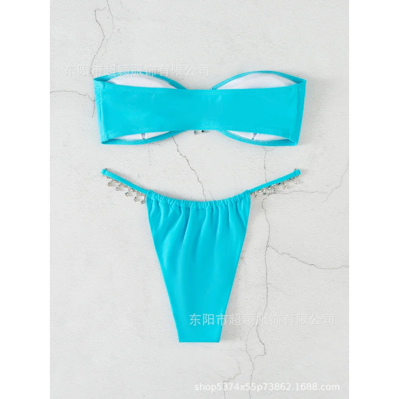 Swimwear Chain Sexy Strapless Two-Piece Bikini Solid Color Swimsuit NewbikiniDelivery