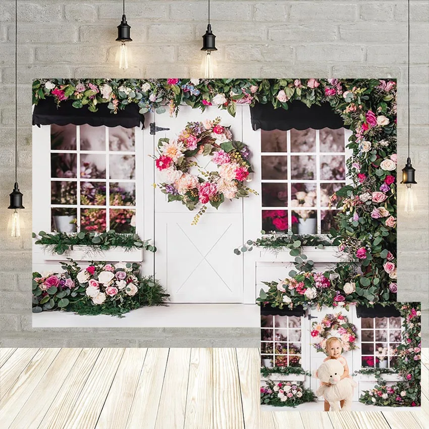 Spring Princess 1st Birthday Backdrops Cake Smash Girl Pink Floral Watermelon Newborn Baby Portrait Photography Background Decor