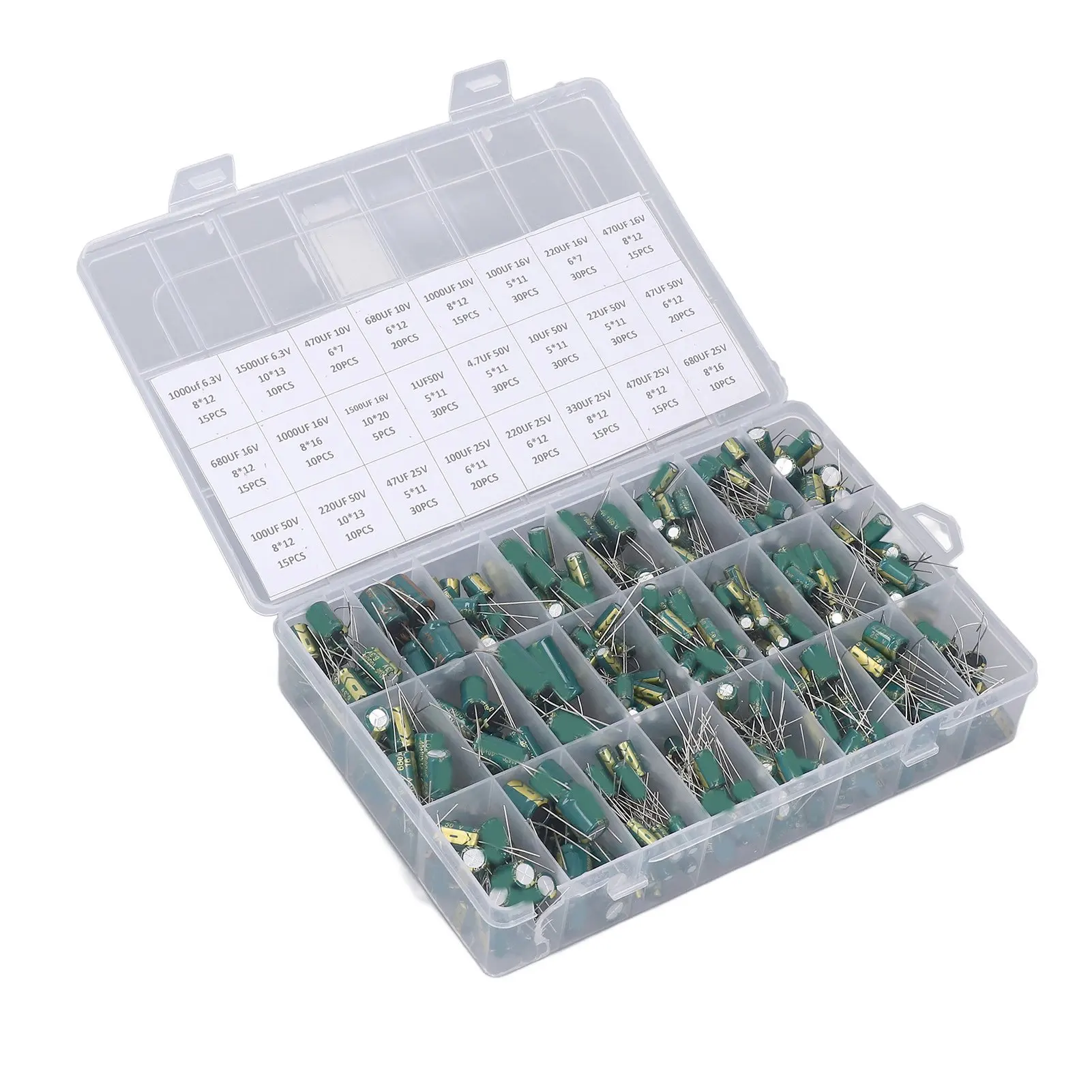 460Pcs Electrolytic Capacitor Kit Inline Aluminum Electrolytic Capacitor Assortment Kit 6.3V‑50V Green