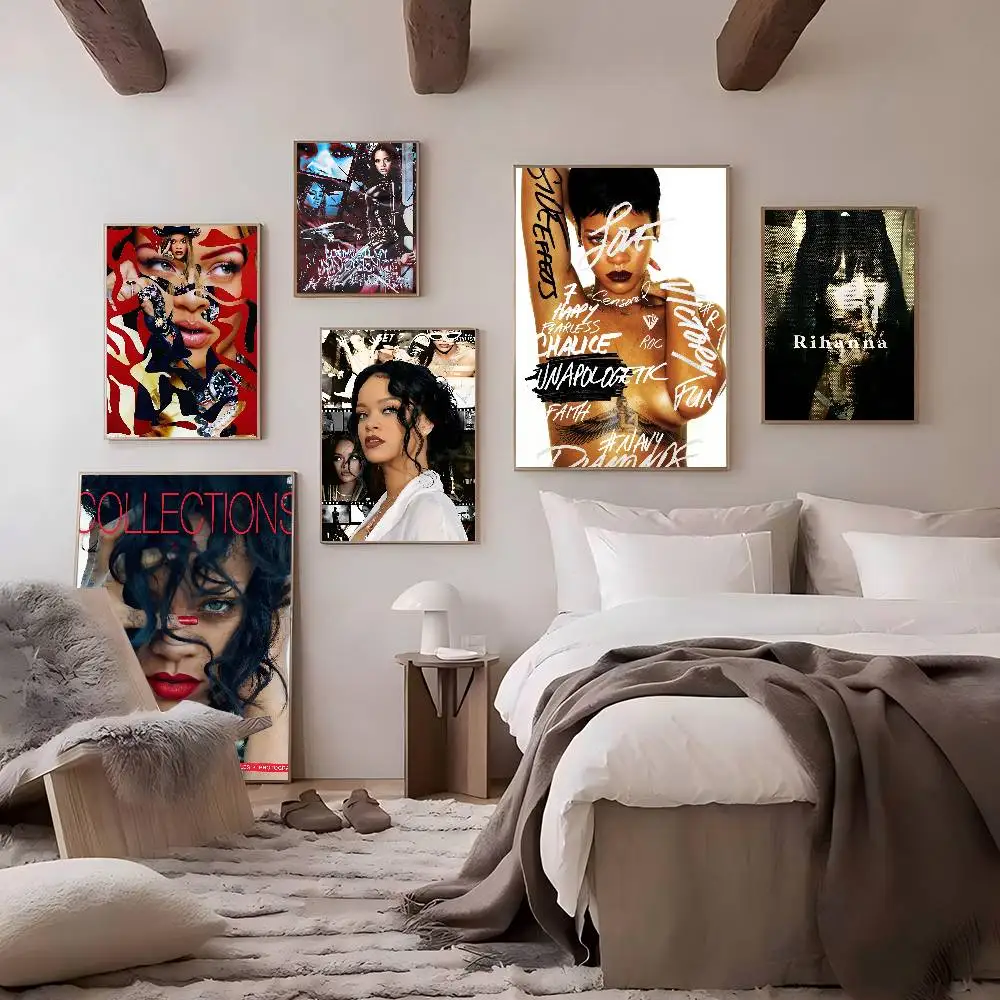 Hot Singer R-RIHANNA Classic Vintage Posters Decoracion Painting Wall Art White Kraft Paper Kawaii Room Decor