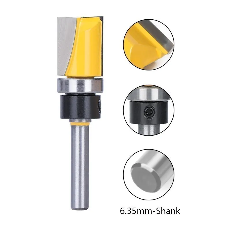 Flush Trim Router Bit 1/2 1/4 6 8mm Shank Straight End Mill Cleaning Tenon Cutter with Bottom Bearing for Woodwork Milling Tool